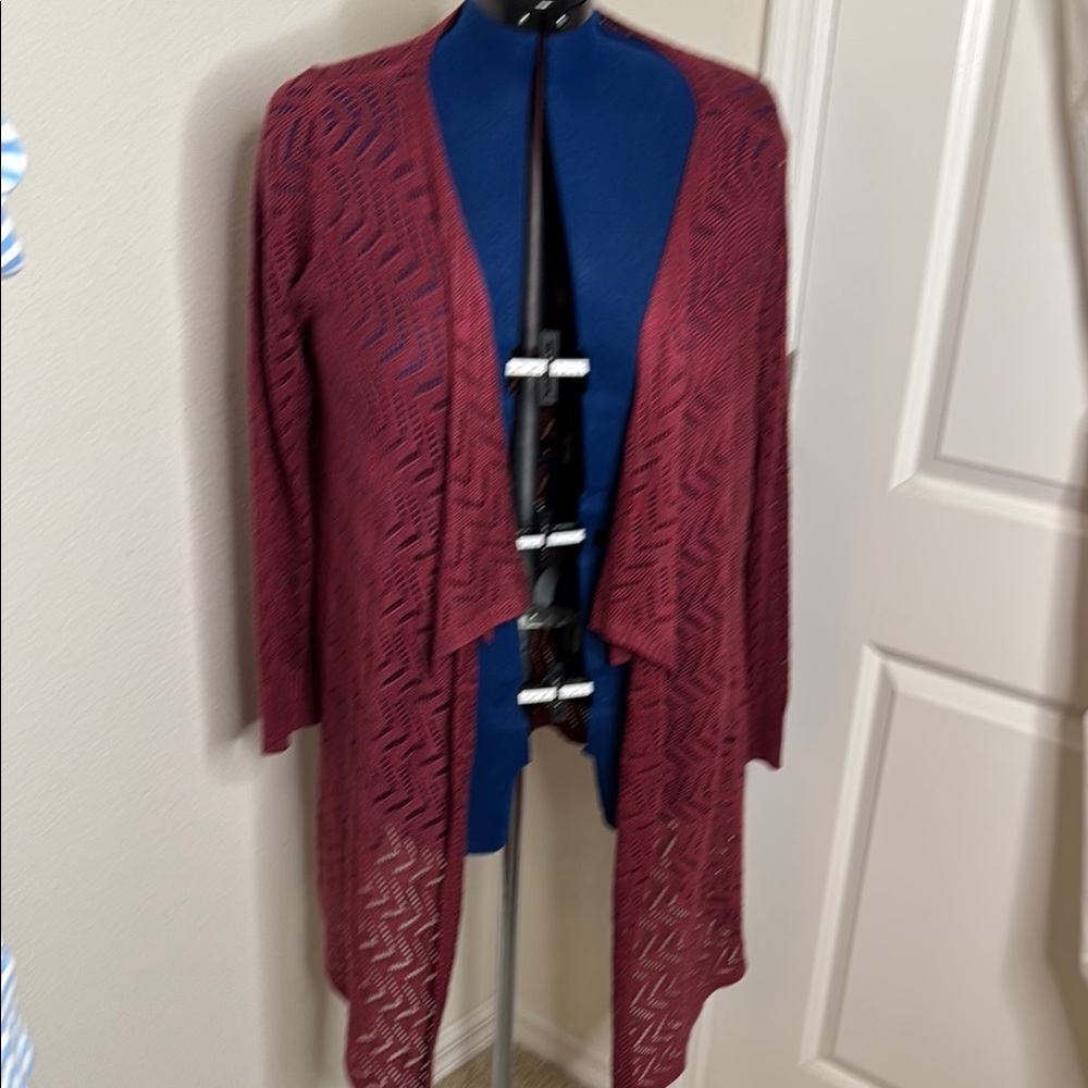 One World Open-Front Sweater burgundy 2X
